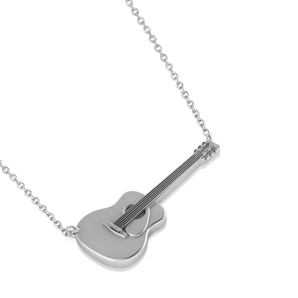 Guitar Charm Pendant Necklace Large 14K White Gold