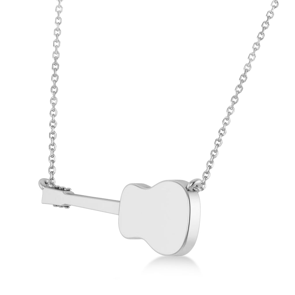 Guitar Charm Pendant Necklace Large 14K White Gold
