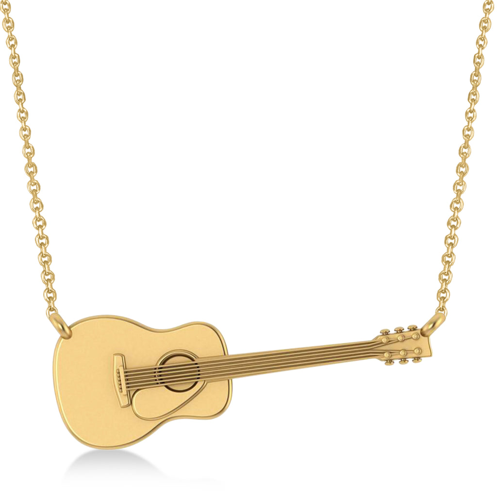 Guitar Charm Pendant Necklace Large 14K Yellow Gold