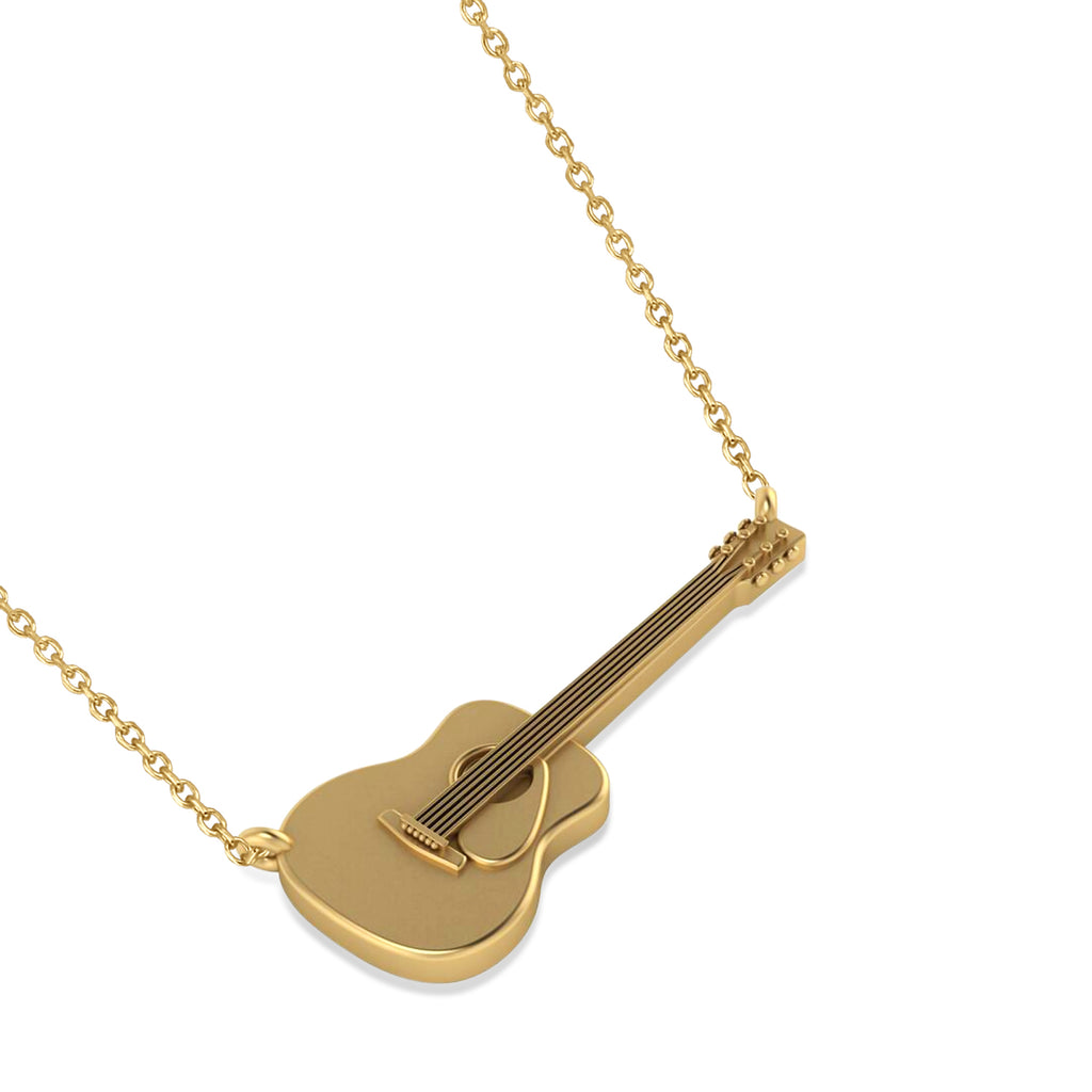 Guitar Charm Pendant Necklace Large 14K Yellow Gold