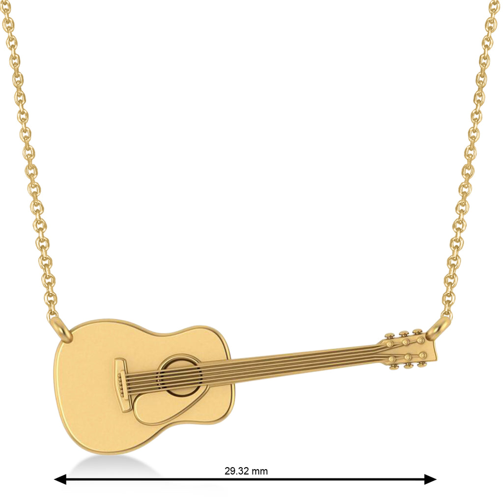 Guitar Charm Pendant Necklace Large 14K Yellow Gold