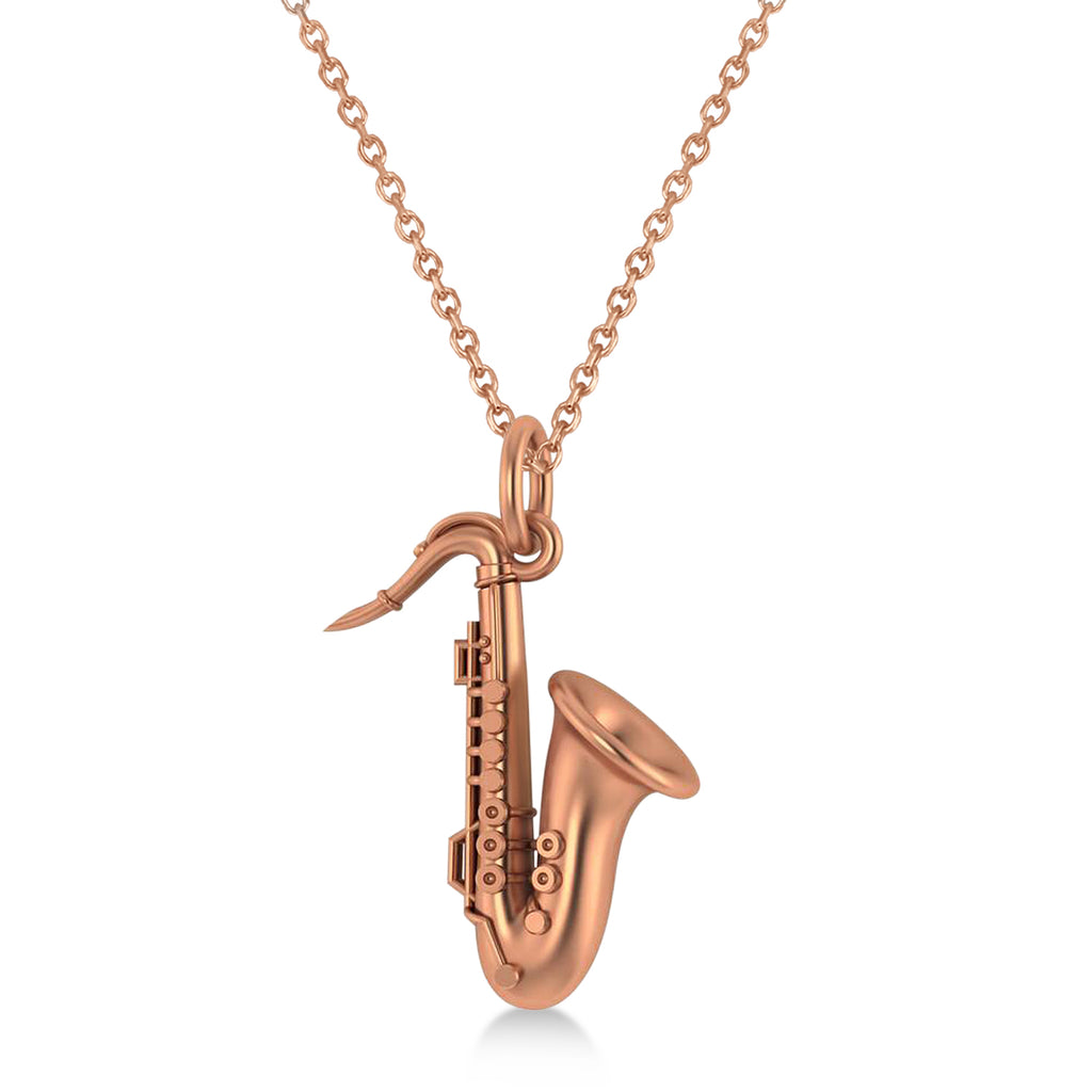 Saxophone Music Pendant Necklace 14 Rose Gold