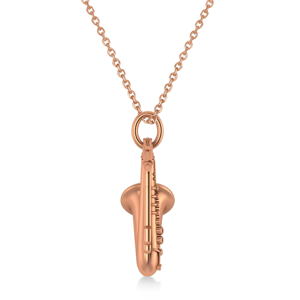 Saxophone Music Pendant Necklace 14 Rose Gold