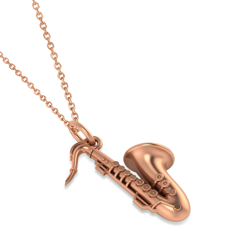 Saxophone Music Pendant Necklace 14 Rose Gold