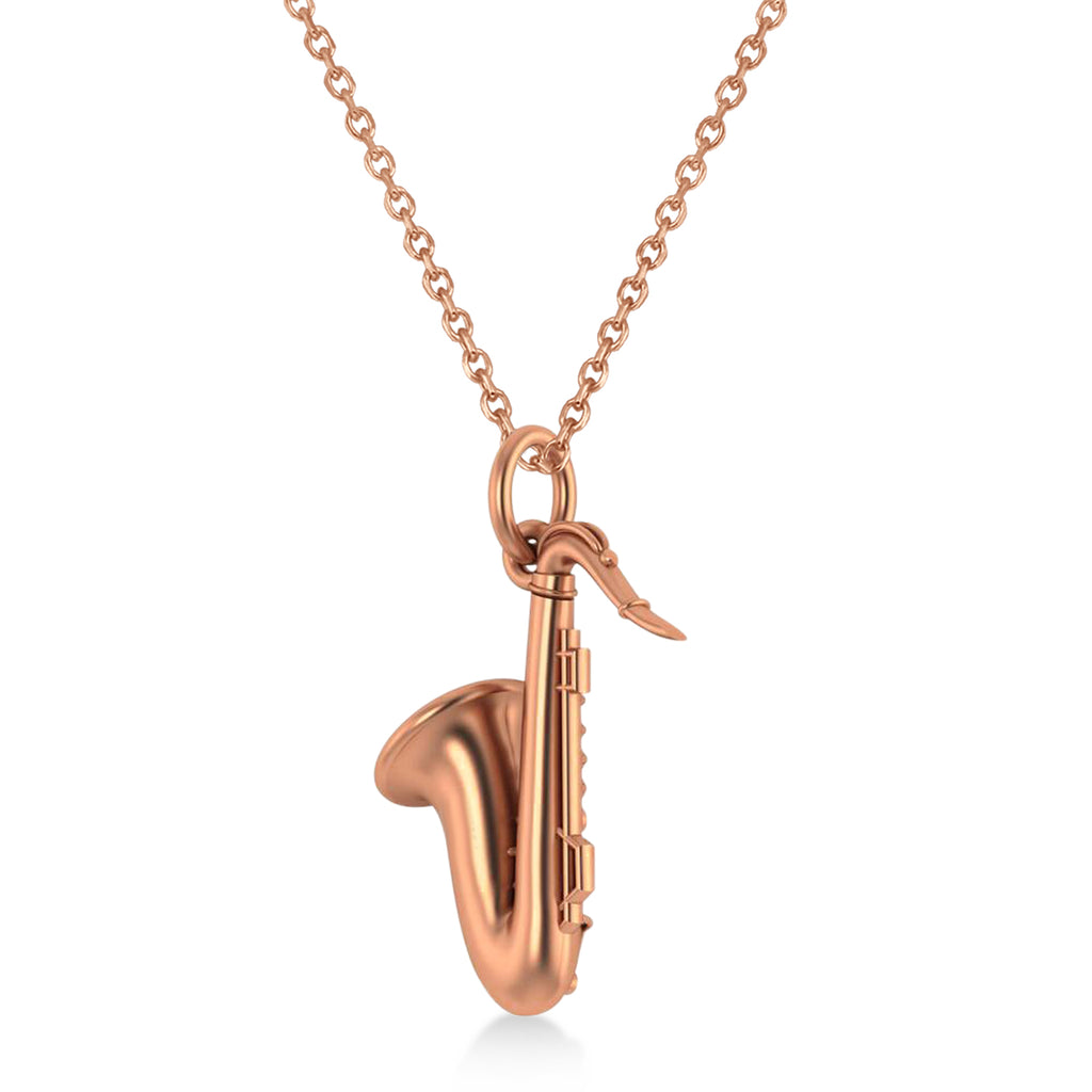 Saxophone Music Pendant Necklace 14 Rose Gold