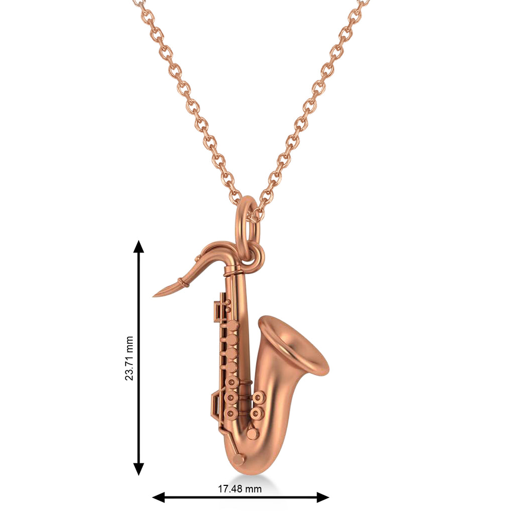 Saxophone Music Pendant Necklace 14 Rose Gold
