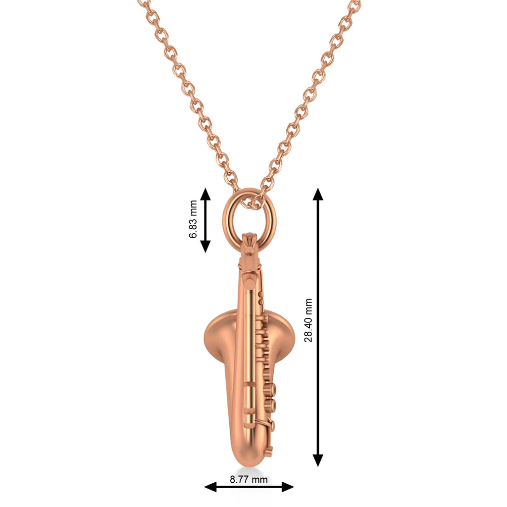 Saxophone Music Pendant Necklace 14 Rose Gold