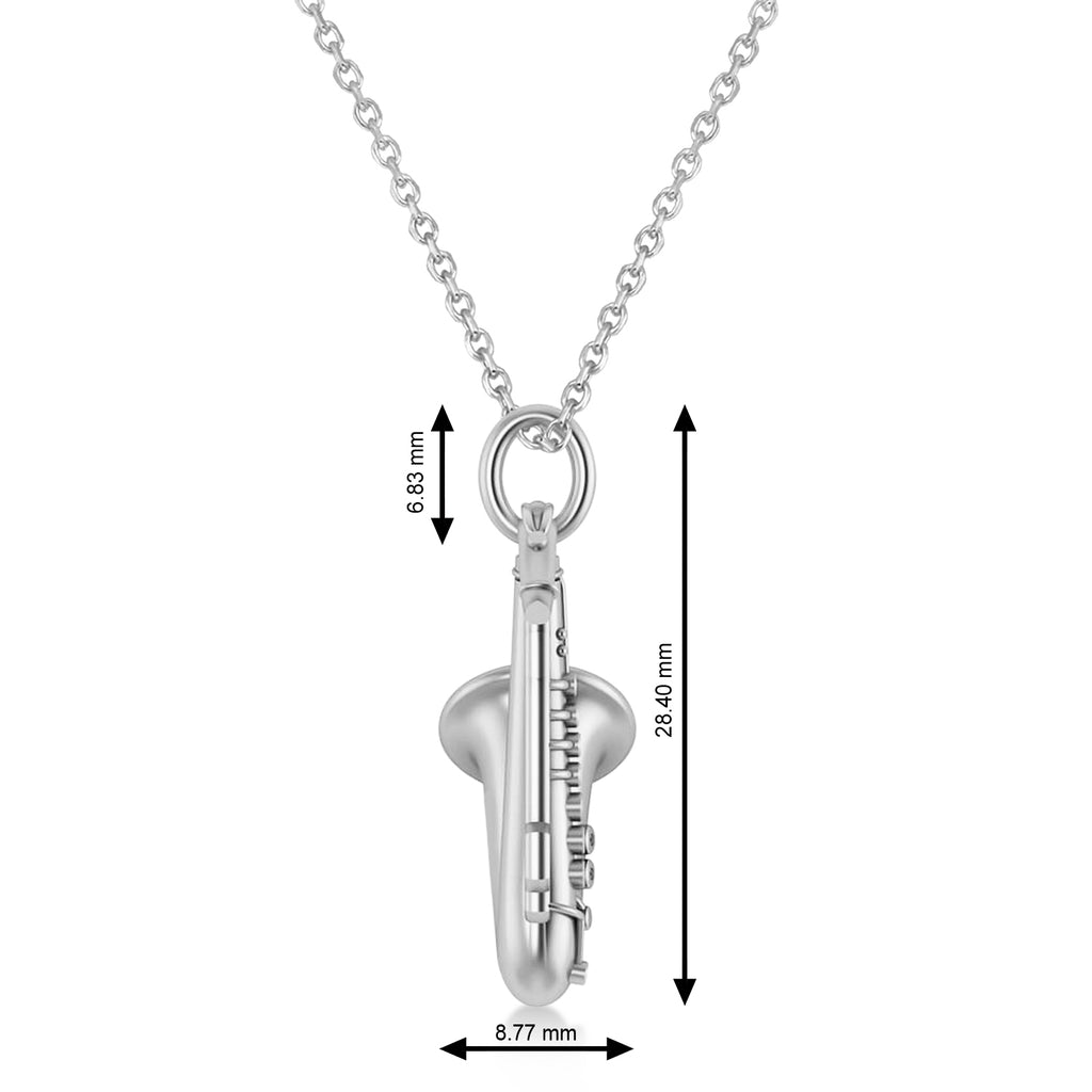 Saxophone Music Pendant Necklace 14K White Gold
