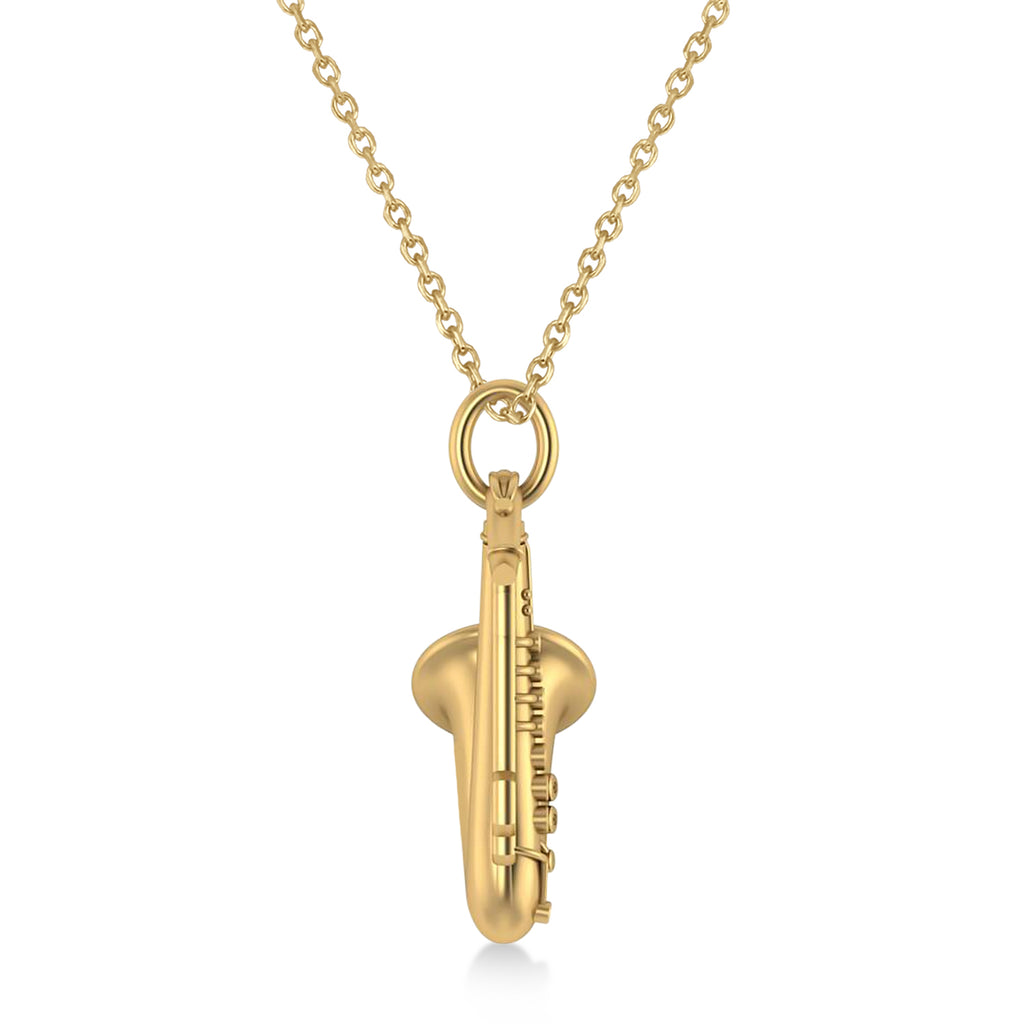 Saxophone Music Pendant Necklace 14K Yellow Gold