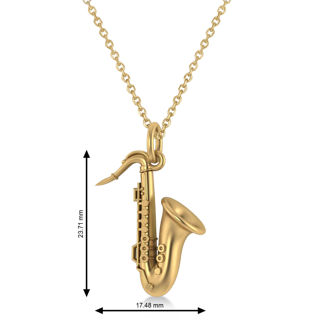 Saxophone Music Pendant Necklace 14K Yellow Gold