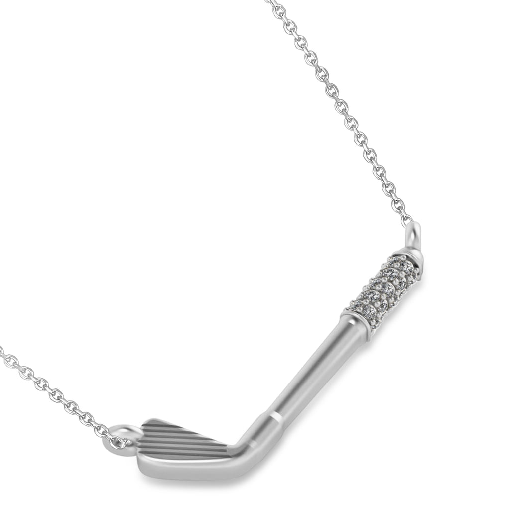 Diamond Golf Club Charm Pendant Necklace 14K White Gold (0.09ct)