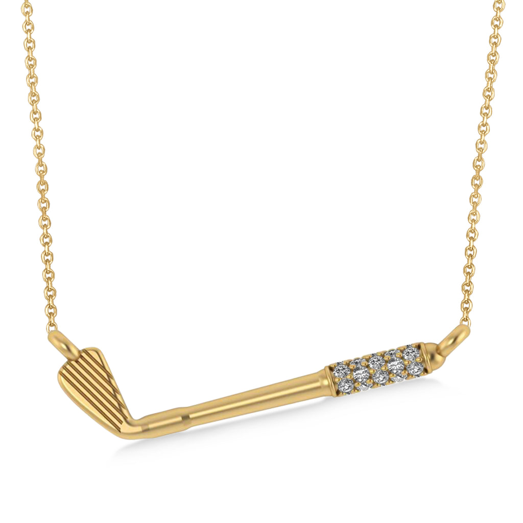 Diamond Golf Club Charm Pendant Necklace 14K Yellow Gold (0.09ct)