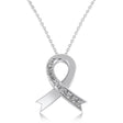 Diamond Awareness Ribbon Charm Pendant Necklace 14K White Gold (0.12ct)