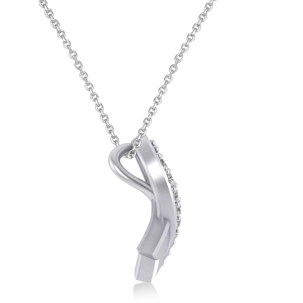 Diamond Awareness Ribbon Charm Pendant Necklace 14K White Gold (0.12ct)