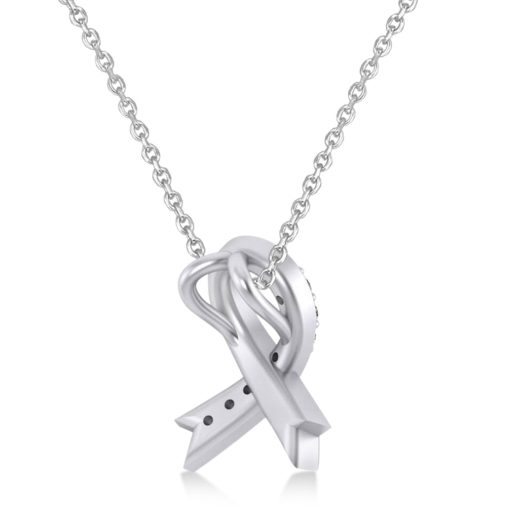 Diamond Awareness Ribbon Charm Pendant Necklace 14K White Gold (0.12ct)