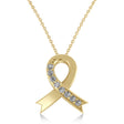 Diamond Awareness Ribbon Charm Pendant Necklace 14K Yellow Gold (0.12ct)