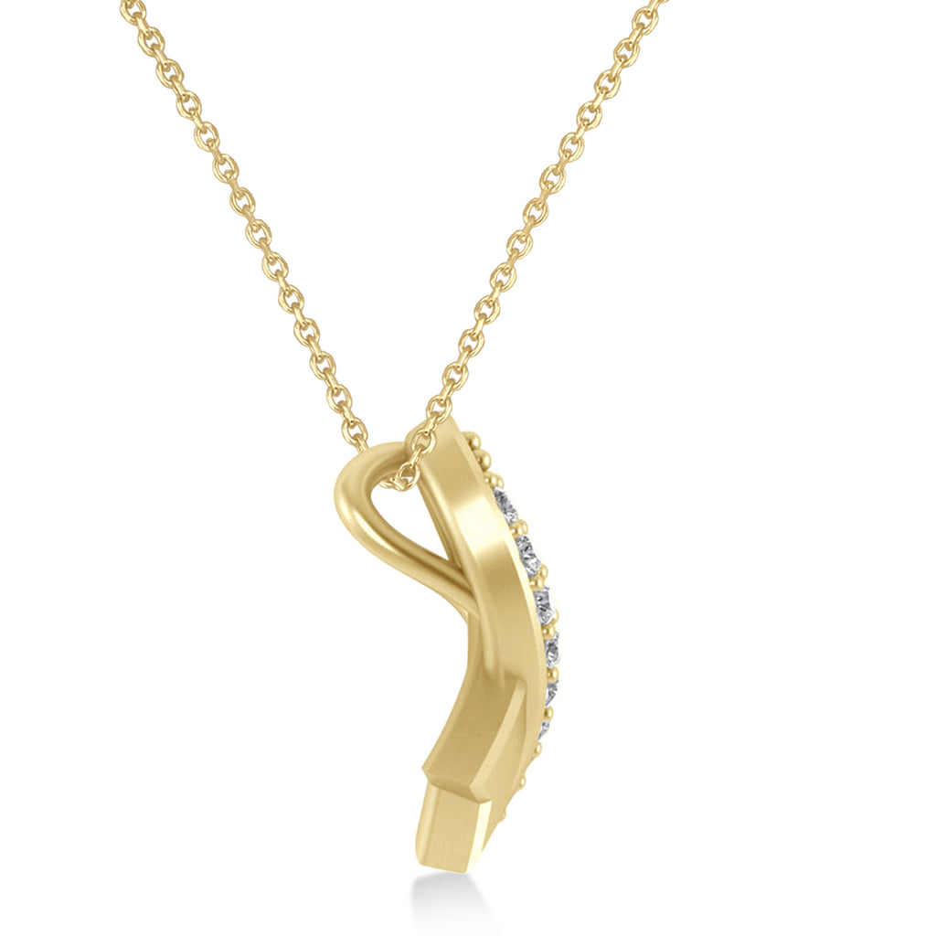 Diamond Awareness Ribbon Charm Pendant Necklace 14K Yellow Gold (0.12ct)