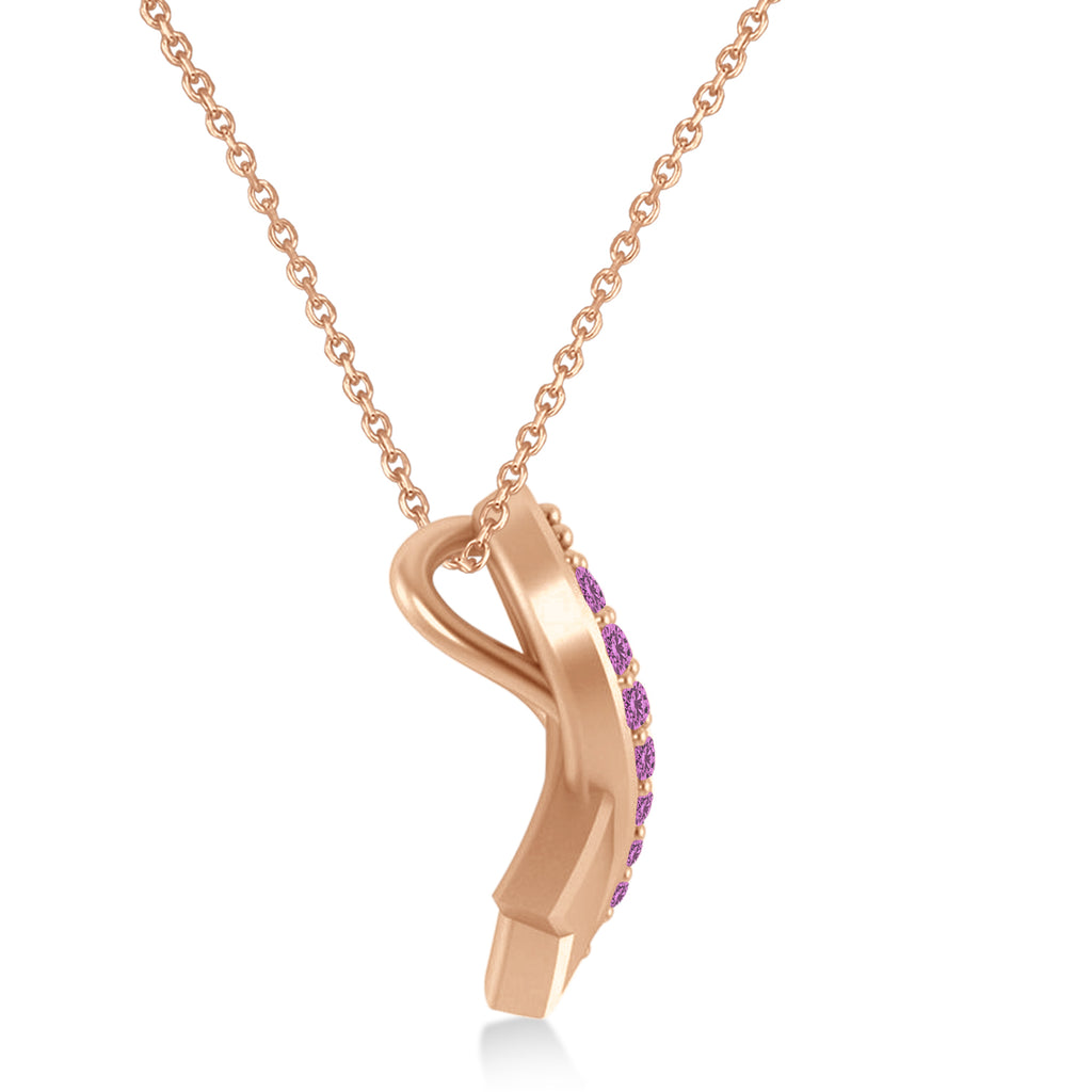 Pink Sapphire Ribbon Awareness Charm Pendant Necklace 14K Rose Gold (0.16ct)
