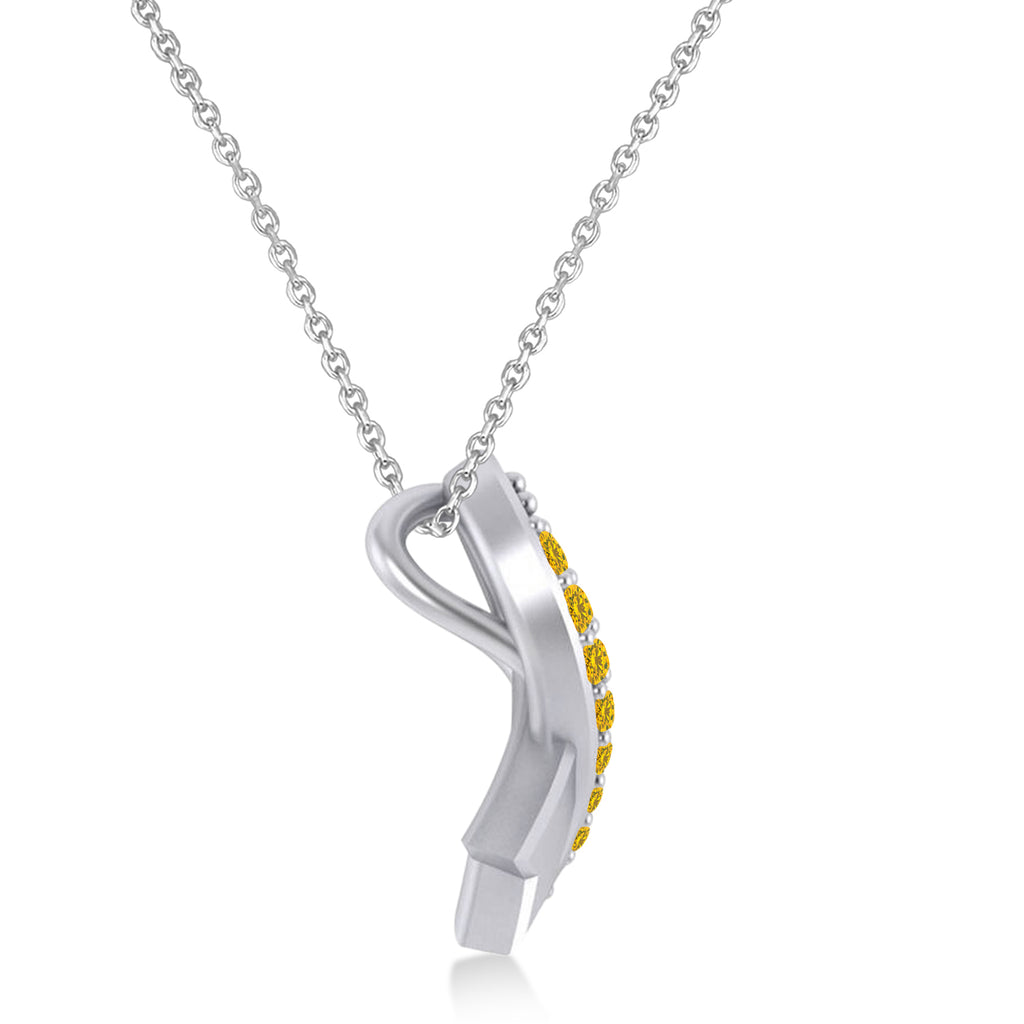 Yellow Sapphire Ribbon Awareness Charm Pendant Necklace 14K White Gold (0.13ct)