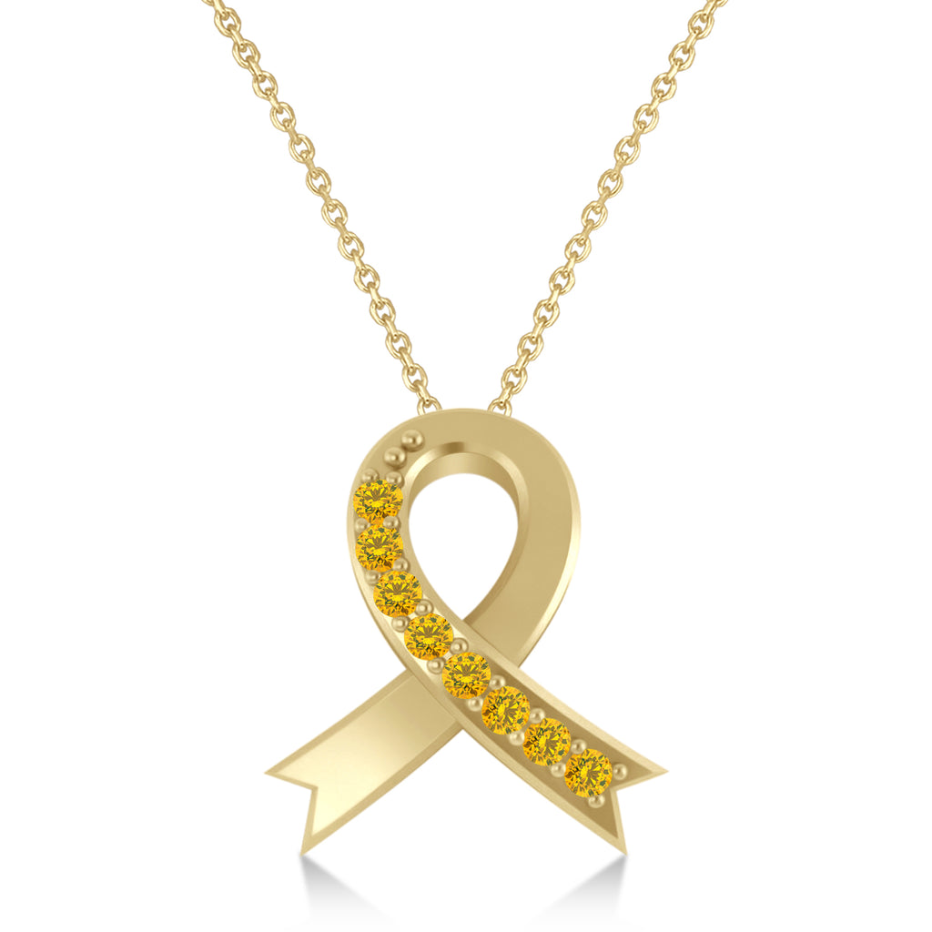 Yellow Sapphire Ribbon Awareness Charm Pendant Necklace 14K Yellow Gold (0.13ct)
