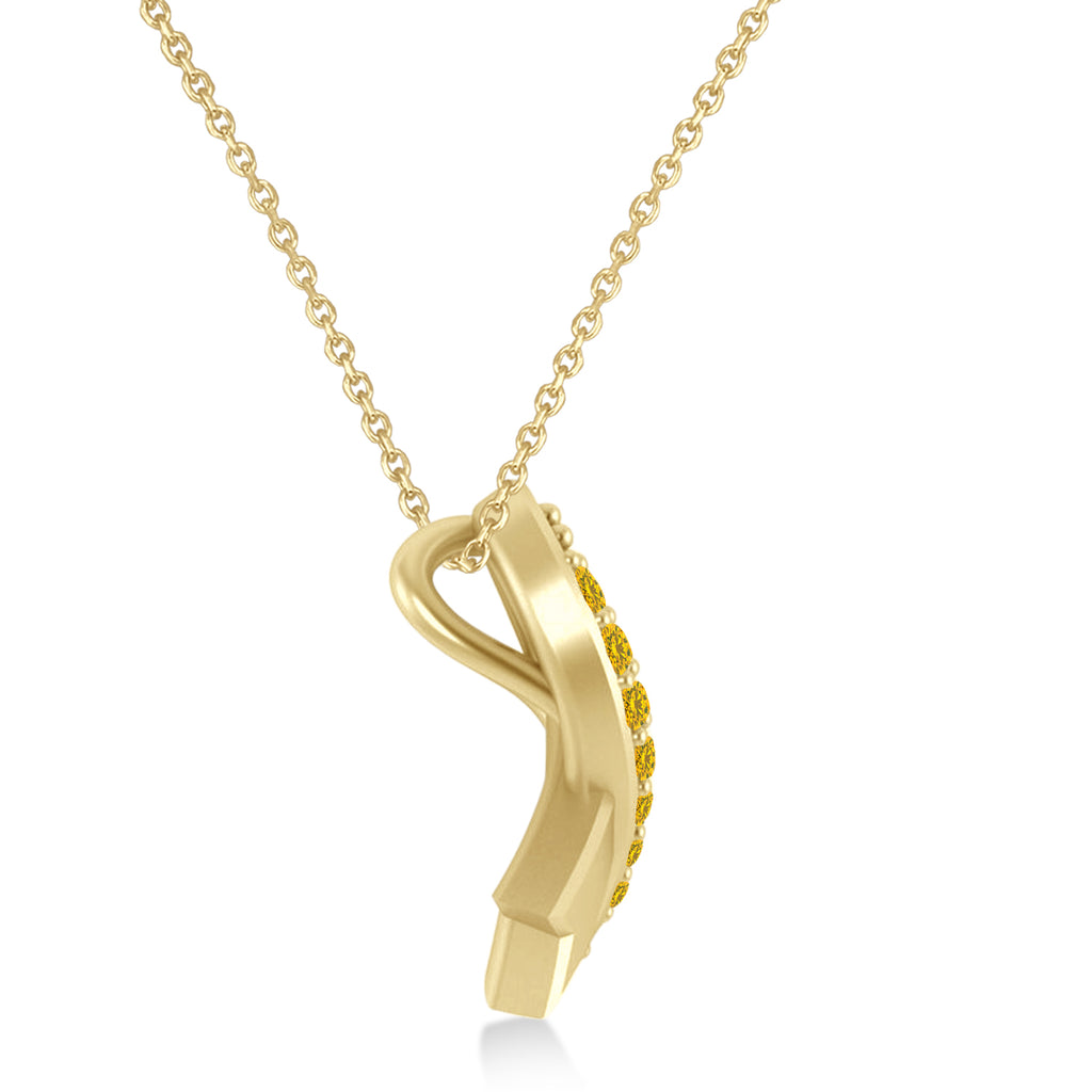 Yellow Sapphire Ribbon Awareness Charm Pendant Necklace 14K Yellow Gold (0.13ct)