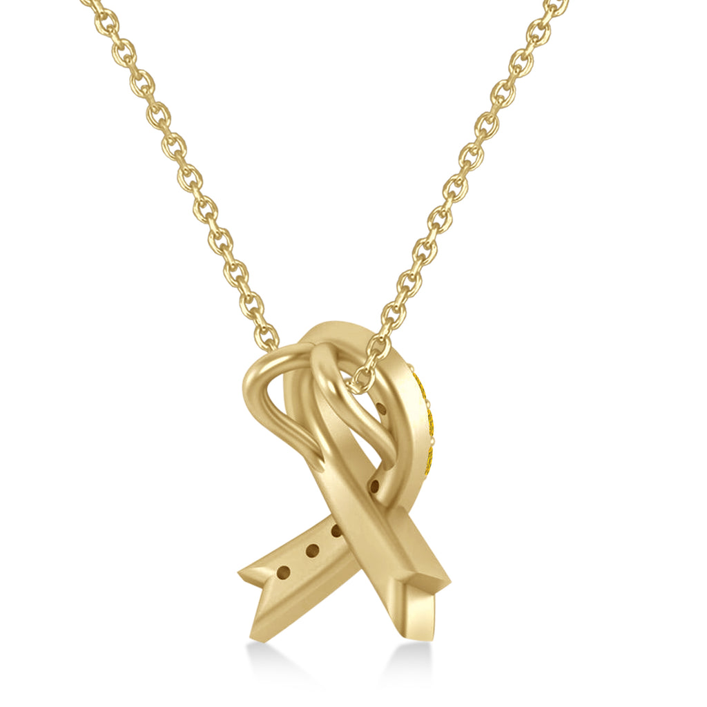 Yellow Sapphire Ribbon Awareness Charm Pendant Necklace 14K Yellow Gold (0.13ct)