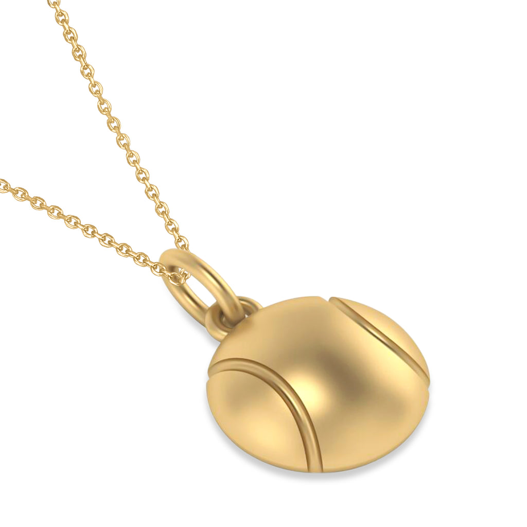 Tennis Ball Charm Pendant Necklace 14K Yellow Gold