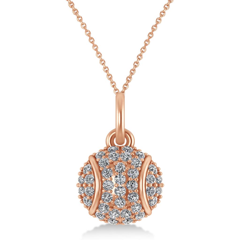 Diamond Tennis Ball Charm Pendant Necklace 14K Rose Gold (0.38ct)