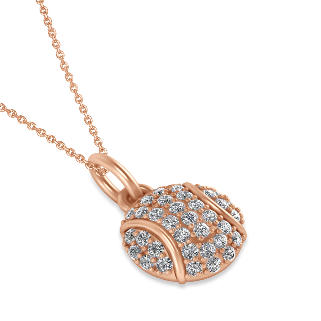 Diamond Tennis Ball Charm Pendant Necklace 14K Rose Gold (0.38ct)