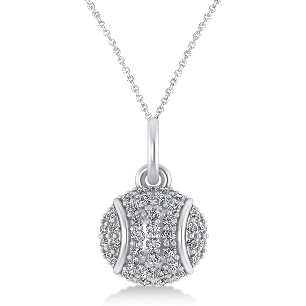 Diamond Tennis Ball Charm Pendant Necklace 14K White Gold (0.38ct)