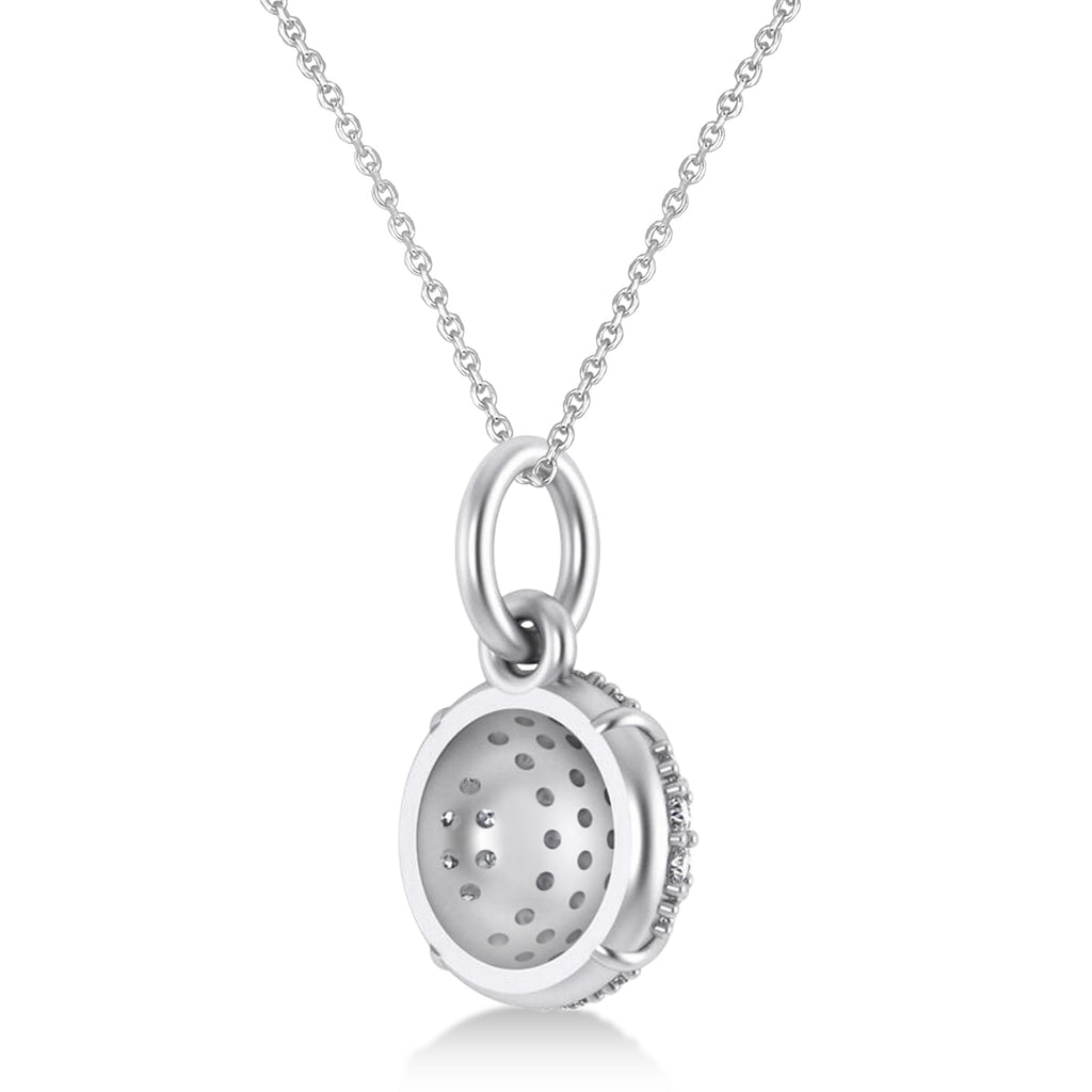 Diamond Tennis Ball Charm Pendant Necklace 14K White Gold (0.38ct)