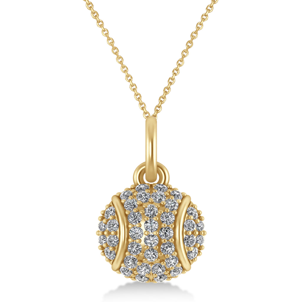 Diamond Tennis Ball Charm Pendant Necklace 14K Yellow Gold (0.38ct)