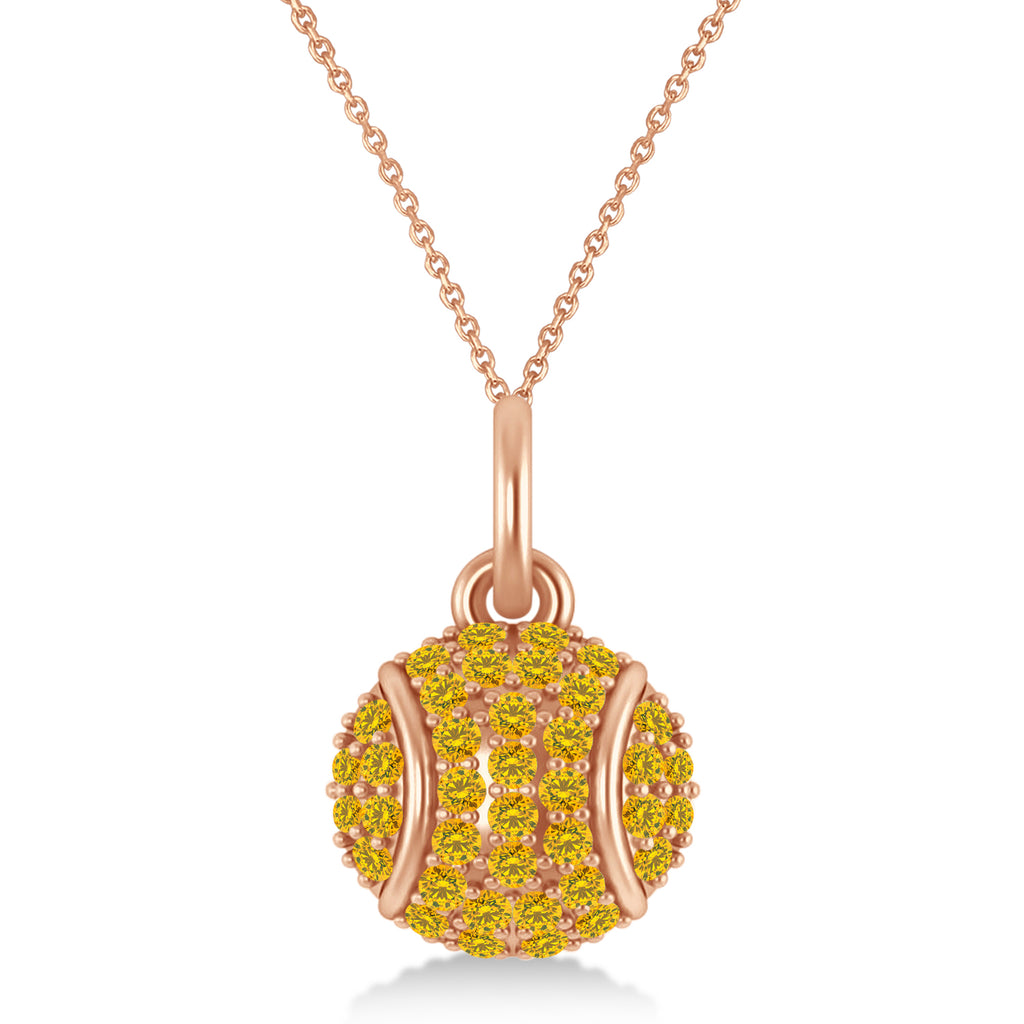 Yellow Sapphire Tennis Ball Charm Pendant Necklace 14K Rose Gold (0.42ct)