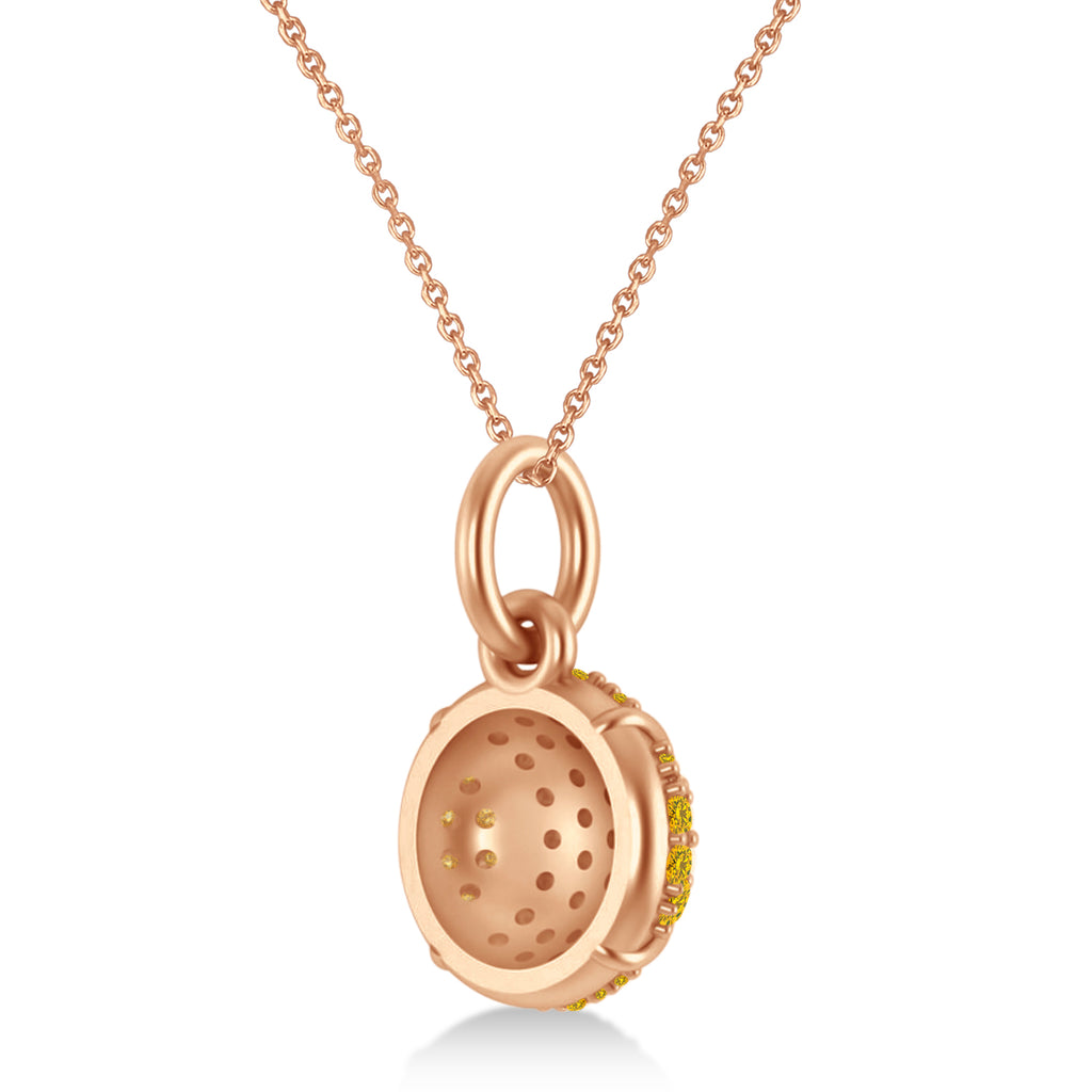 Yellow Sapphire Tennis Ball Charm Pendant Necklace 14K Rose Gold (0.42ct)