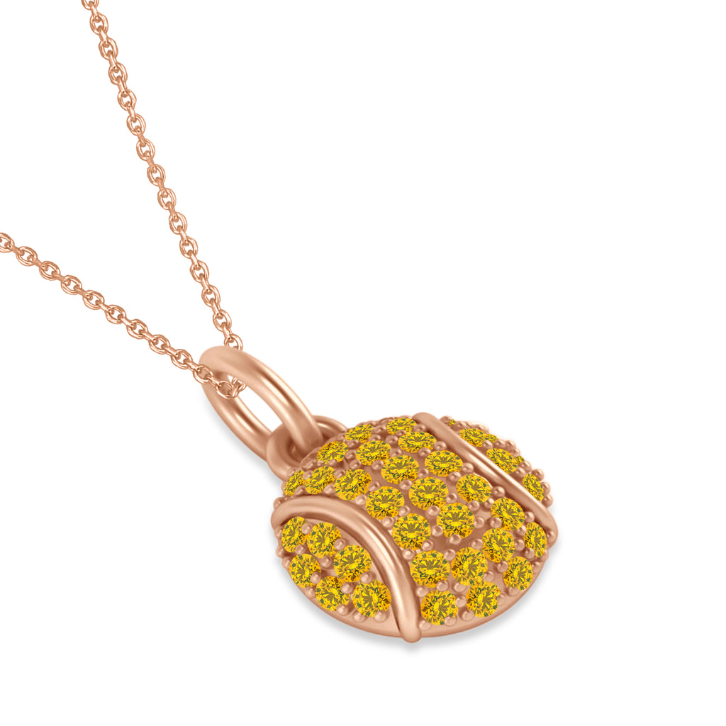 Yellow Sapphire Tennis Ball Charm Pendant Necklace 14K Rose Gold (0.42ct)