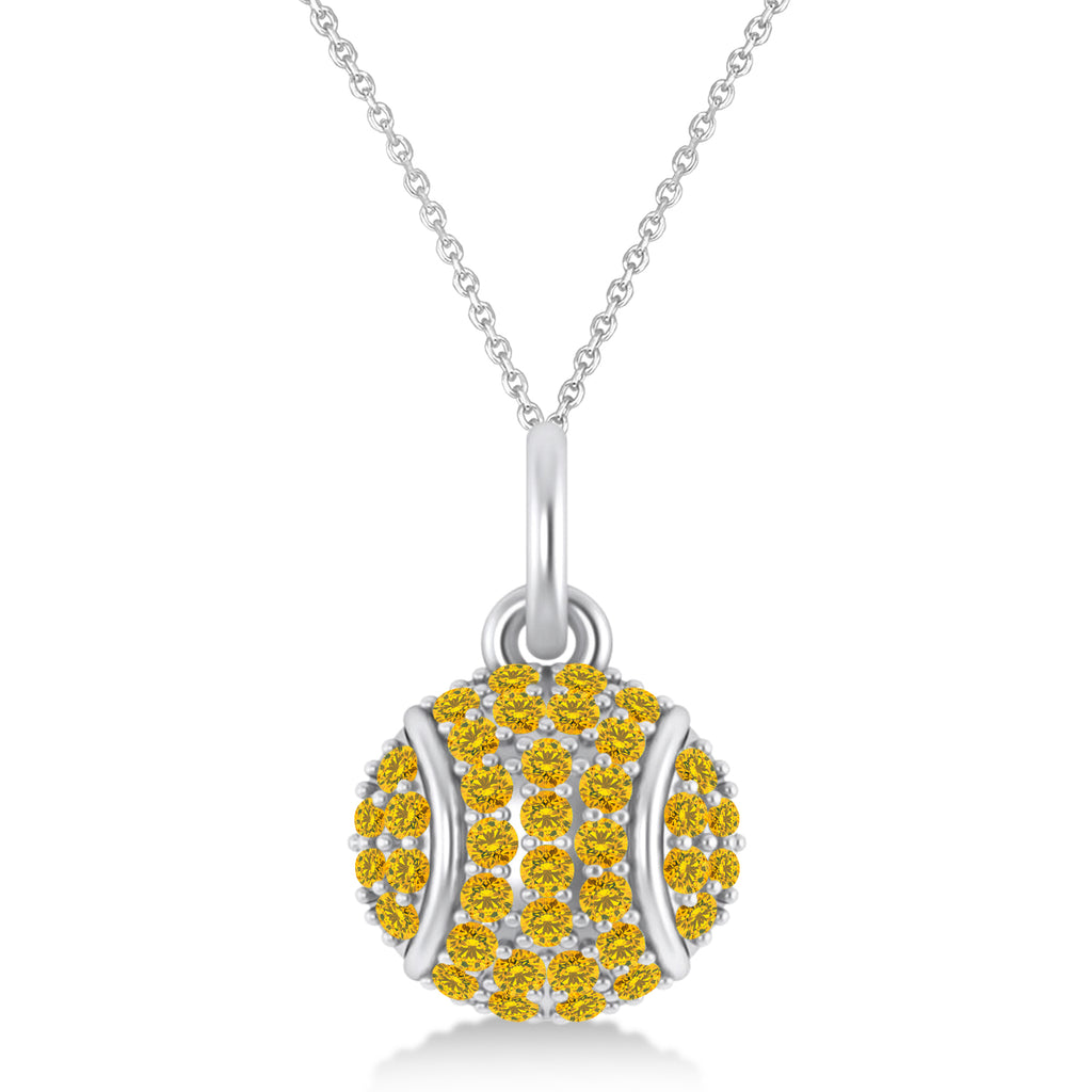 Yellow Sapphire Tennis Ball Charm Pendant Necklace 14K White Gold (0.42ct)