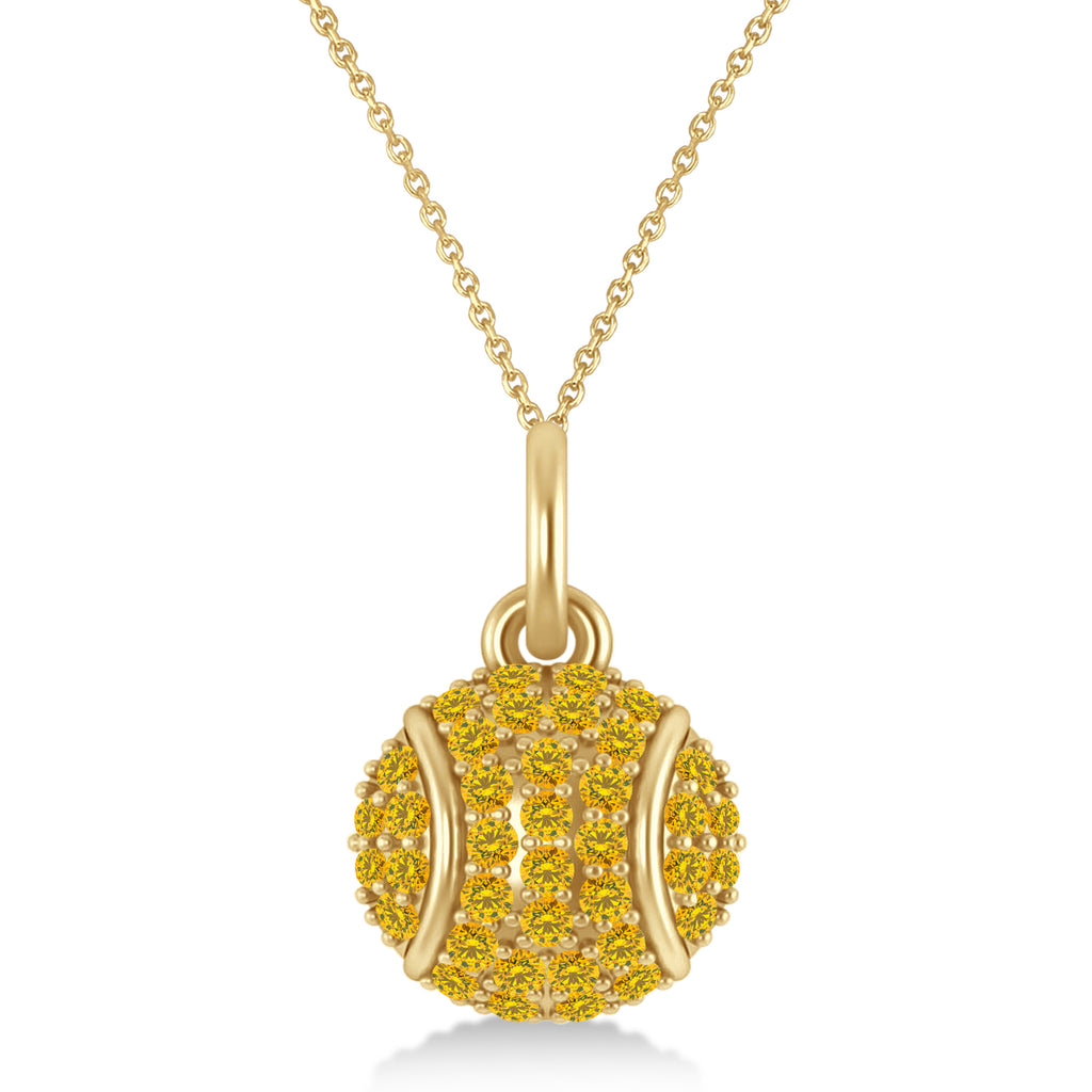 Yellow Sapphire Tennis Ball Charm Pendant Necklace 14K Yellow Gold (0.42ct)