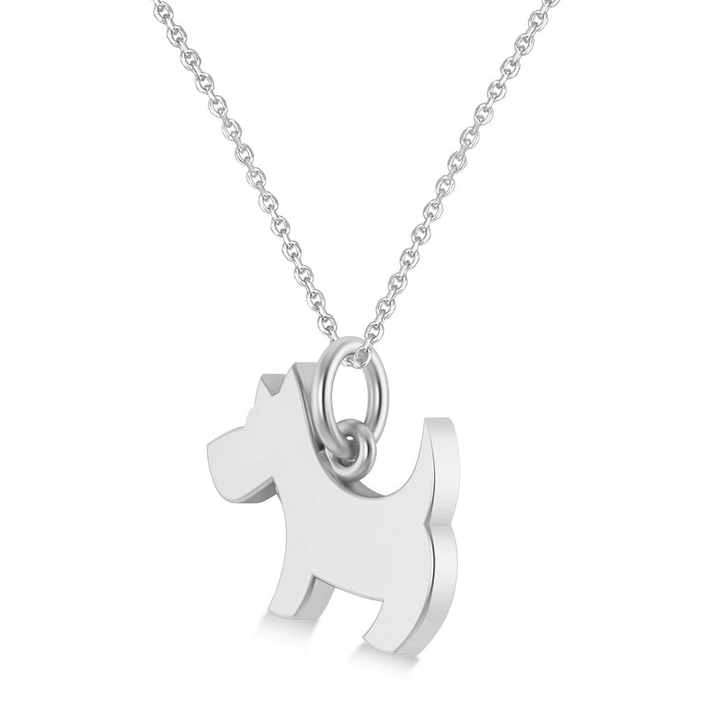 Diamond Puppy Dog Animal Lover Pendant Necklace 14K White Gold (0.04ct)