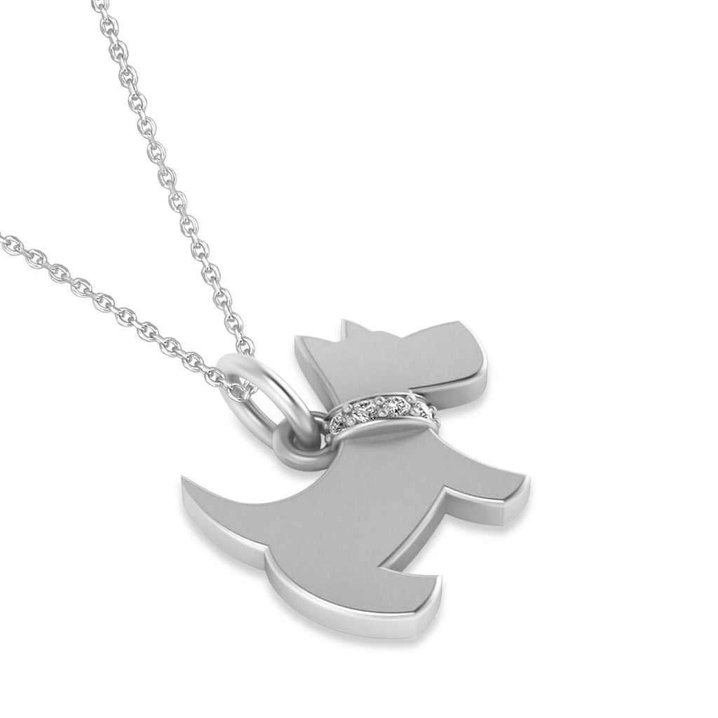 Diamond Puppy Dog Animal Lover Pendant Necklace 14K White Gold (0.04ct)