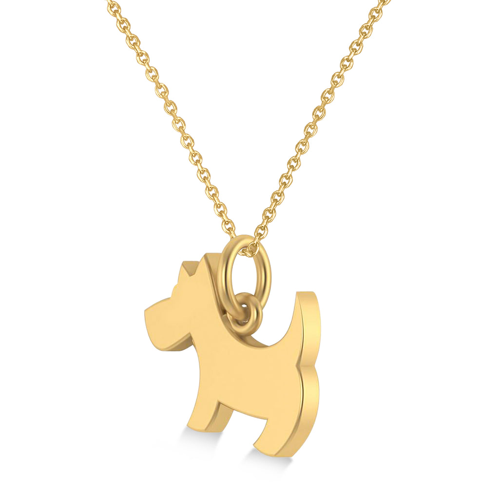Diamond Puppy Dog Animal Lover Pendant Necklace 14K Yellow Gold (0.04ct)