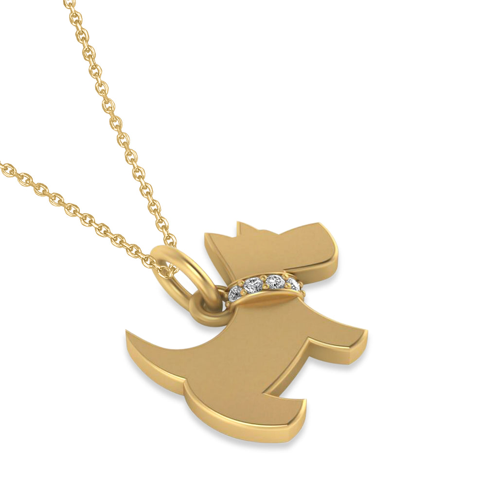Diamond Puppy Dog Animal Lover Pendant Necklace 14K Yellow Gold (0.04ct)