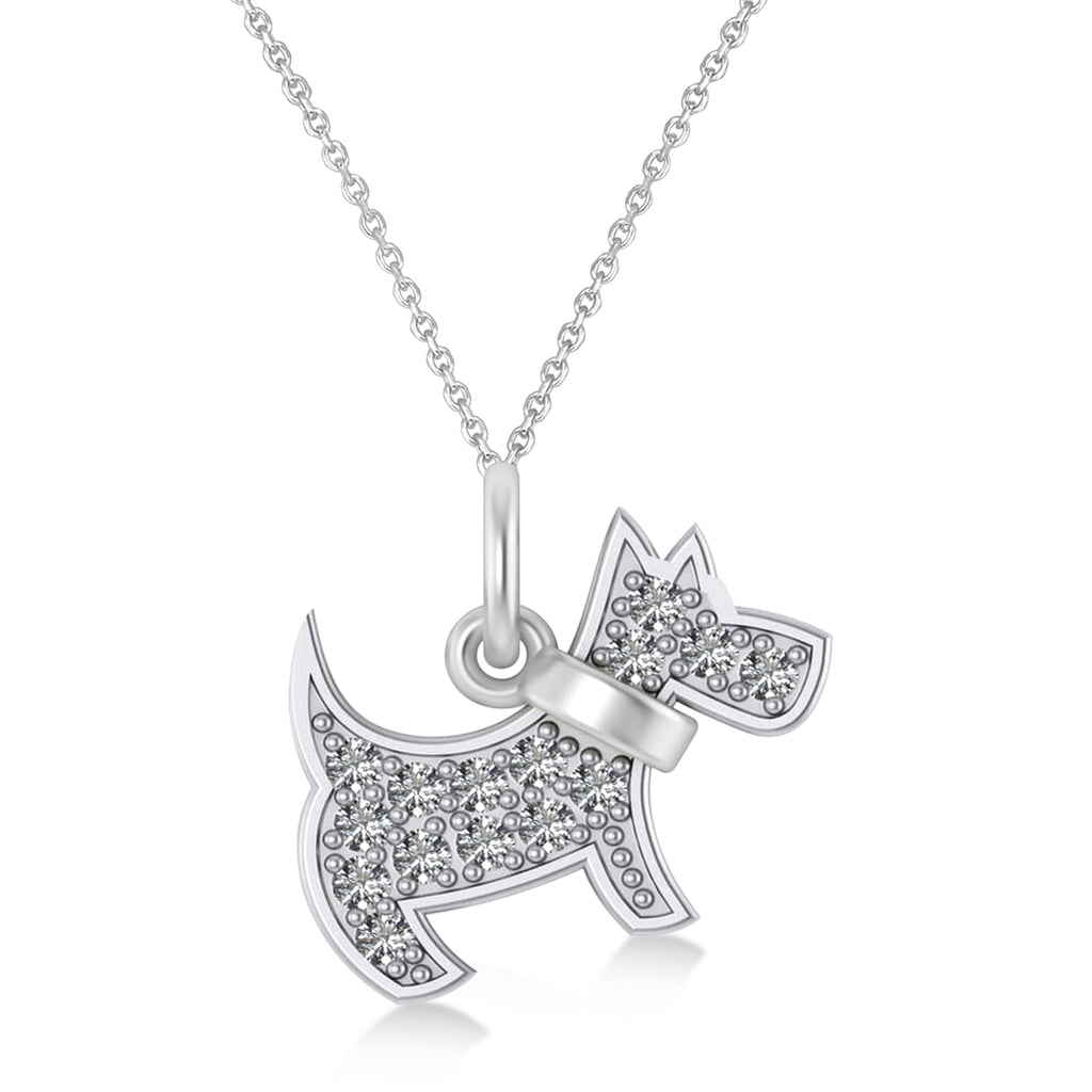 Diamond Puppy Dog Animal Lover Pendant Necklace 14K White Gold (0.30ct)