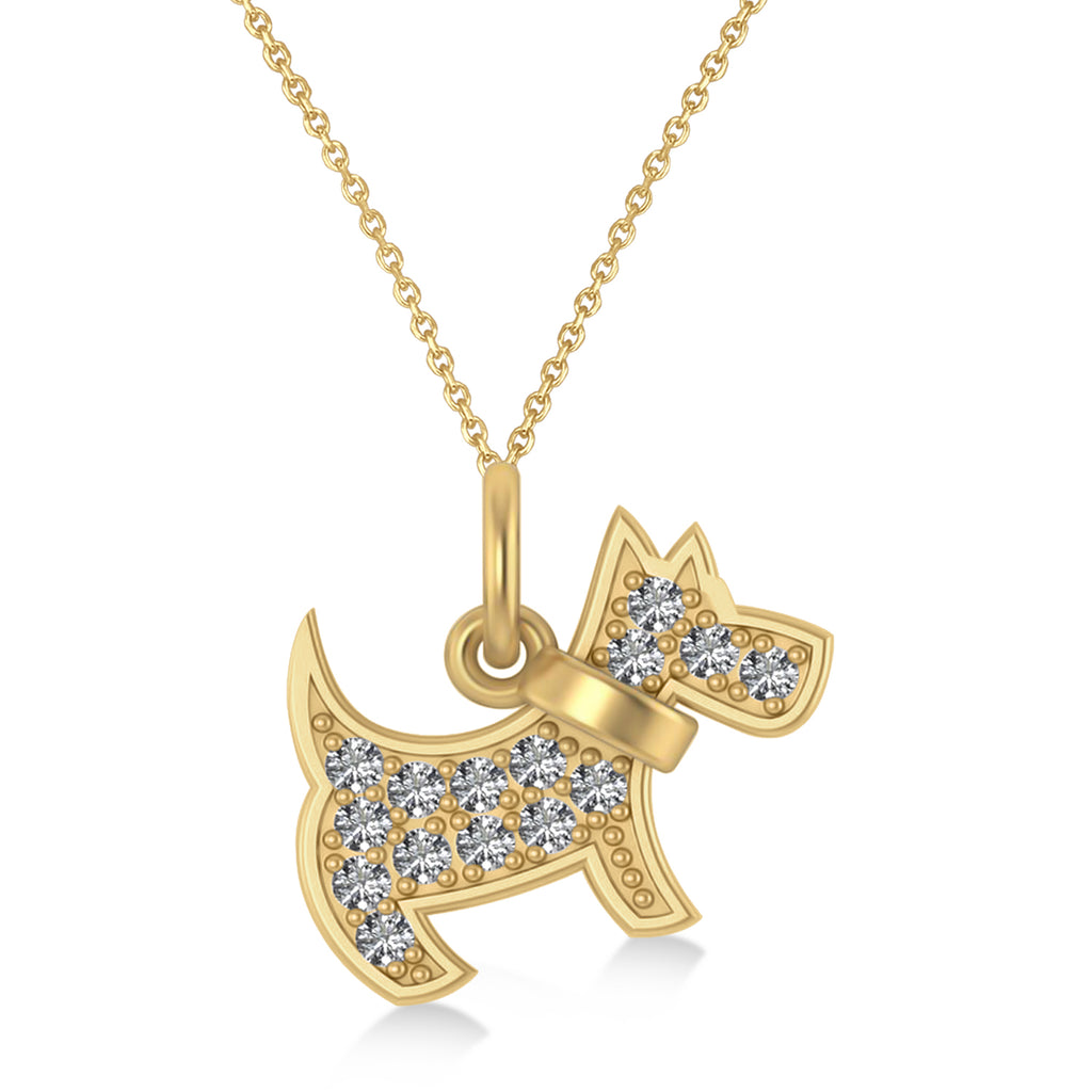 Diamond Puppy Dog Animal Lover Pendant Necklace 14K Yellow Gold (0.30ct)