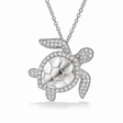 Sea Turtle Pendant Necklace 14K White Gold 0.50ct