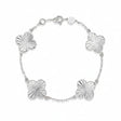 Diamond Cut Stationed Clover Flowers Adjustable Bracelet 14K White Gold