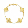Diamond Cut Stationed Clover Flowers Adjustable Bracelet 14K Yellow Gold