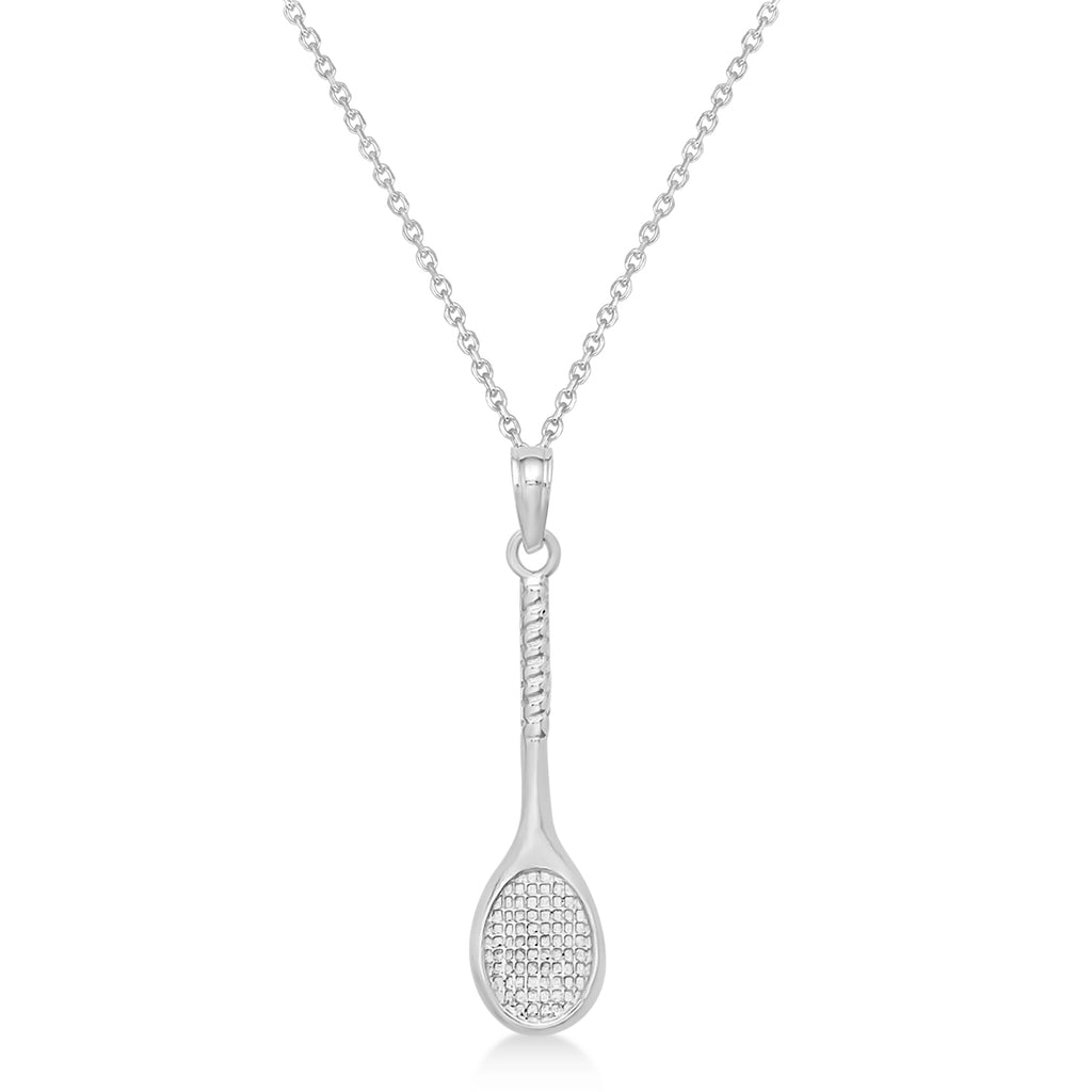 Tennis Racket Pendant Necklace 14K White Gold