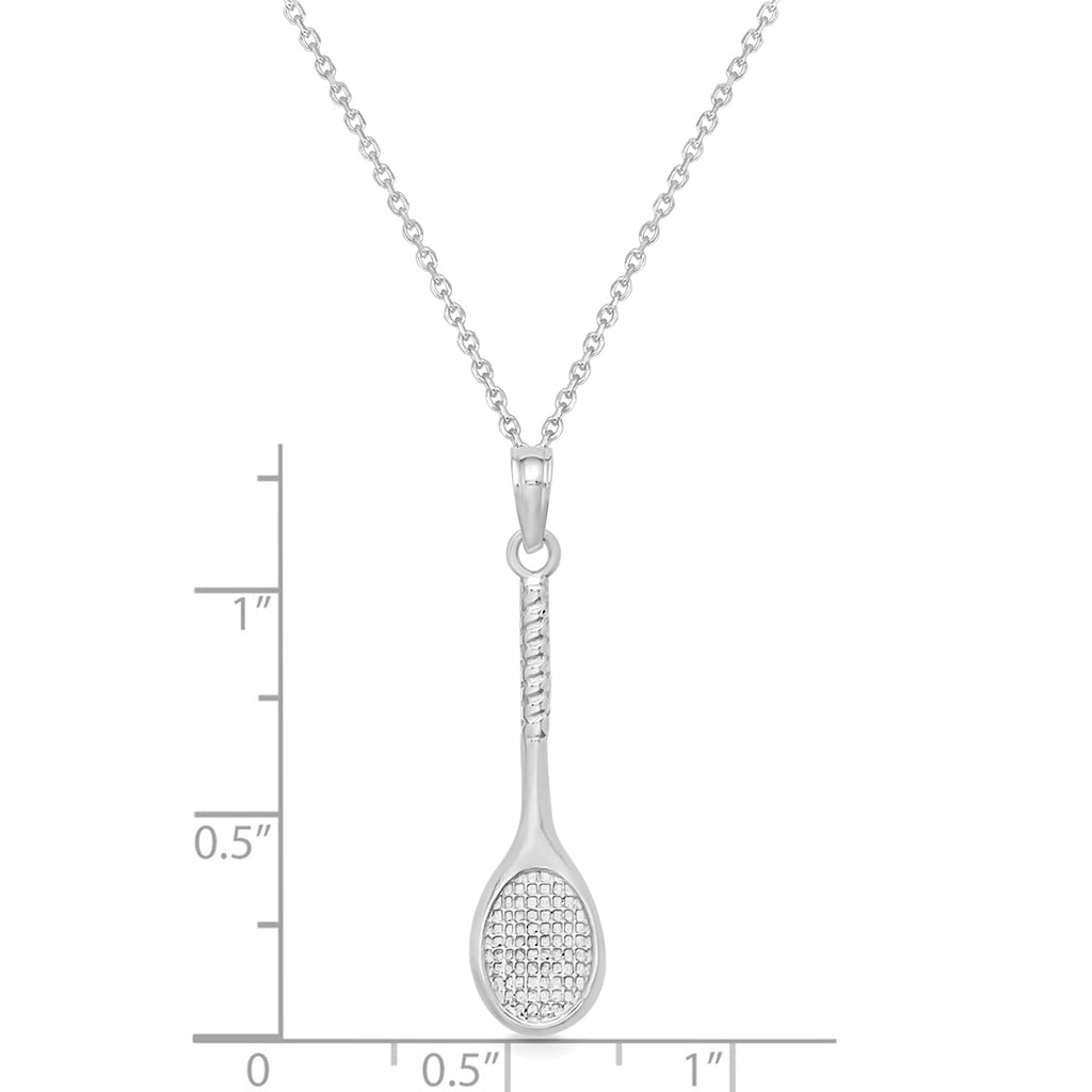 Tennis Racket Pendant Necklace 14K White Gold