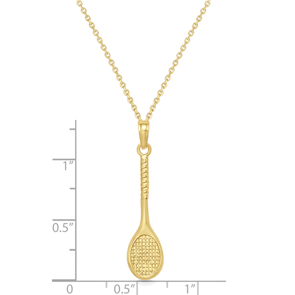Tennis Racket Pendant Necklace 14K Yellow Gold