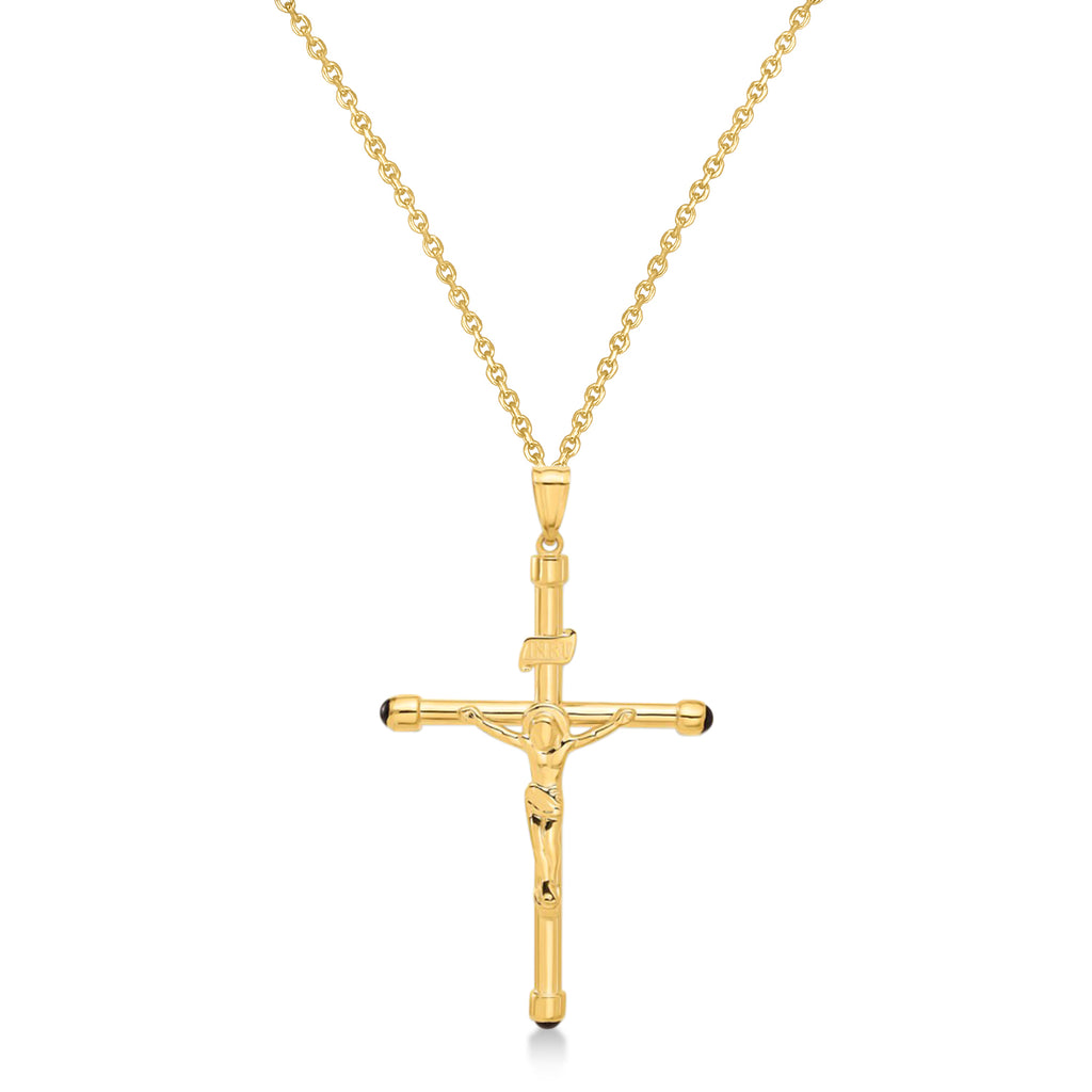 Onyx Crucifix Pendant Necklace 14K Yellow Gold